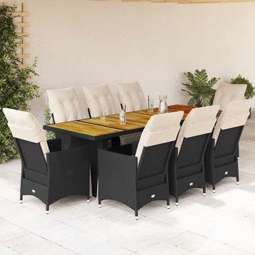 vidaXL 9-delige Bistroset met kussens poly rattan zwart, Verzenden, Nieuw