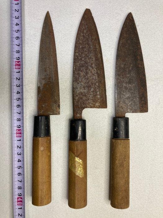 Keukenmes - Koolstofstaal, hout - Japan - kandidaat voor, Antiquités & Art, Antiquités | Ustensiles de cuisine