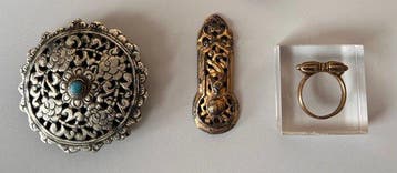 Clothing hook, ring, beads, ornament and rudraksha bead -