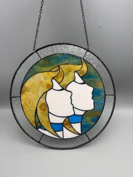 Glas-in-loodraam - 1970-1980 - Glas-in-lood hanger, Antiquités & Art, Curiosités & Brocante