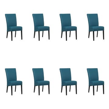 Set van 8 Leren eetkamerstoelen Just - Toledo Turquoise, Ophalen of Verzenden