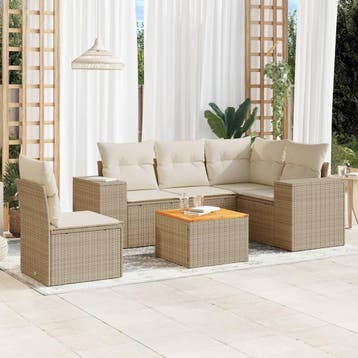 vidaXL 6-delige Loungeset met kussens poly rattan beige, Verzenden, Nieuw, Loungeset