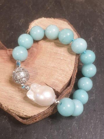 Amazoniet en grote barokke natuurlijke parel - Armband