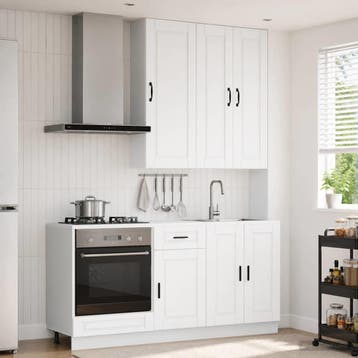 vidaXL Keukenblok PORTO 5 st Wit Bewerkt hout, Verzenden, Nieuw