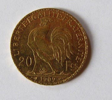Frankrijk. IIIe République (1870-1940). 20 Francs 1909, Postzegels en Munten