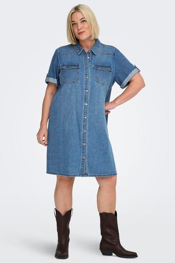 ONLY eco denim jurk korte mouw54Maat 46/48 (XL) of groter, Verzenden, Nieuw, Maat 46/48 (XL) of groter, Overige kleuren