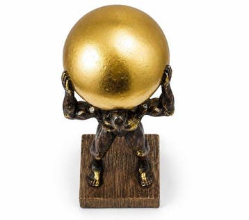 sculptuur, Handcrafted Atlas Sculpture Holding Golden Sphere