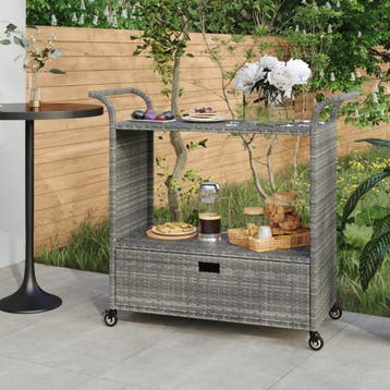 vidaXL Serveerwagen met lade 100x45x97 cm poly rattan grijs, Verzenden