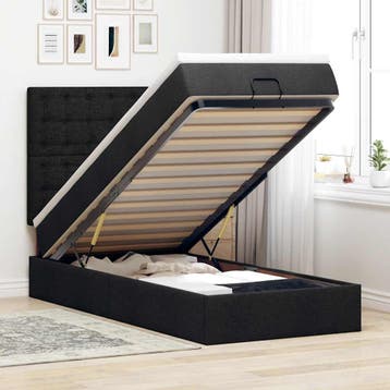 vidaXL Bed poef met matras en LEDs 80x200 cm stof zwart, Verzenden, Nieuw