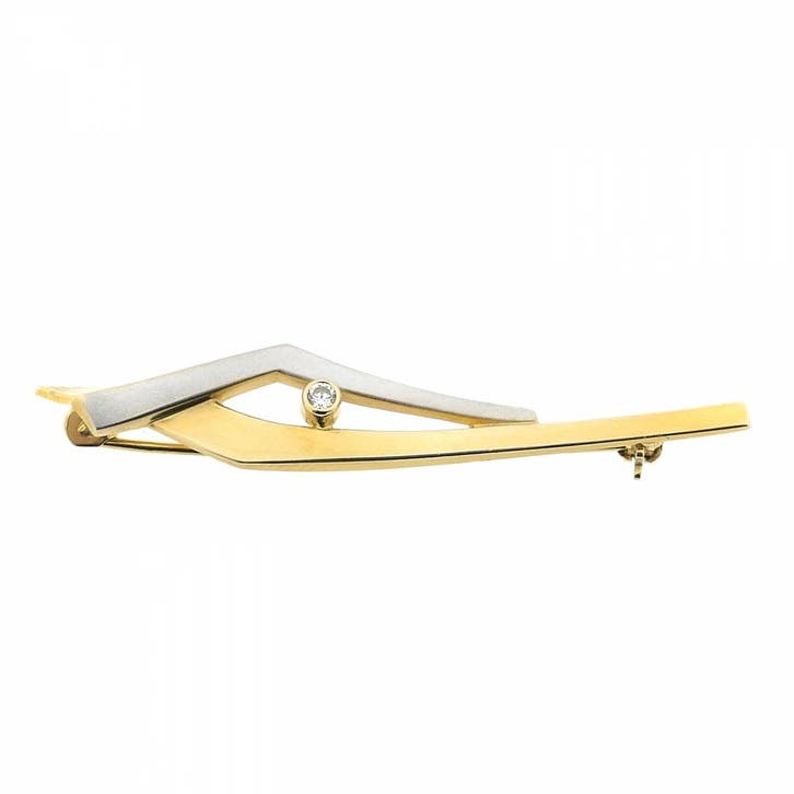 Bicolor gouden dynamische broche met zirconia, Bijoux, Sacs & Beauté, Broches, Enlèvement ou Envoi