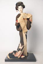 Geisha met briefrol — Vintage Japanse Ningyo-pop, ca. 1960s