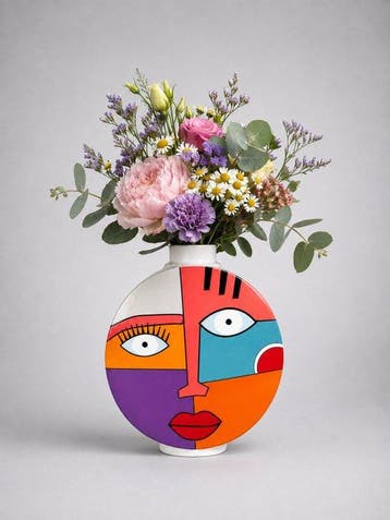 Vaas - Handbeschilderd - Design - Keramiek - Pop Art /, Antiek en Kunst
