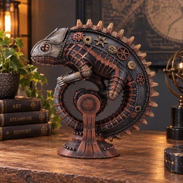 Beeldje - Bronze Mechanical Chameleon Steampunk Lizard