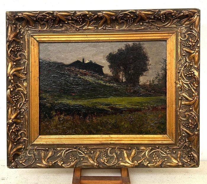 Giuseppe Sacheri (1863-1950), attribuito a - Paesaggio con, Antiek en Kunst, Kunst | Schilderijen | Klassiek