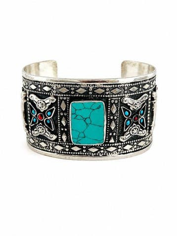 Turquoise - Zilver, Metaal - Armband