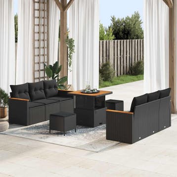 vidaXL Tuinbank Set met kussen 11 pcs Zwart poly rattan, Verzenden