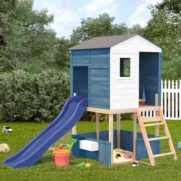 vidaXL Buitenspeelset massief sparrenhout wit en blauw, Verzenden, Nieuw