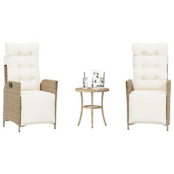 vidaXL 3-delige Bistroset met kussens poly rattan beige, Verzenden