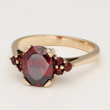 Ring - 9 kt. Geel goud Granaat