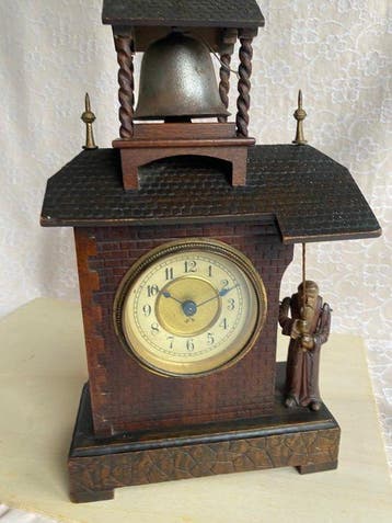 Automaton mantelklok, Wekker - HAG Biedermeier - Naaldhout -