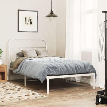 vidaXL Bedframe met hoofdbord metaal wit 100x200 cm, Verzenden