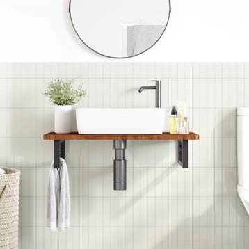vidaXL Badkamer wandschap staal en massief eikenhout, Verzenden, Nieuw