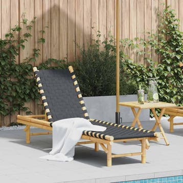vidaXL Ligstoel met zwart geweven band 55x200x30 cm bamboe, Verzenden