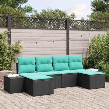 vidaXL Tuinbank Set 4 st Zwart en Turkoois poly rattan, Verzenden