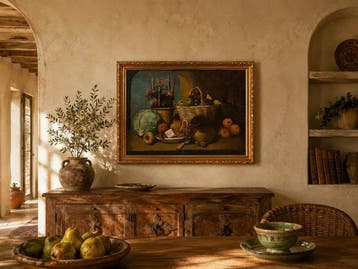 European school (XIX) - Still Life With Fruit And Flowers, Antiek en Kunst