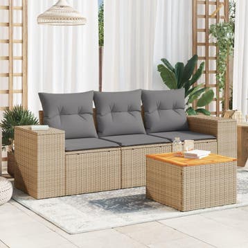 vidaXL 4-delige Loungeset met kussens poly rattan beige, Verzenden, Loungeset