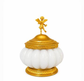 Vaasje met deksel - Putto met vis - Opaline glas,, Antiquités & Art