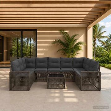 vidaXL Tuinbank Set 10 st Grijs en Donkergrijs poly rattan, Verzenden, Nieuw