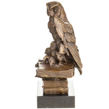 sculptuur, Sculpture en bronze – Chouette et ses petits sur, Antiquités & Art
