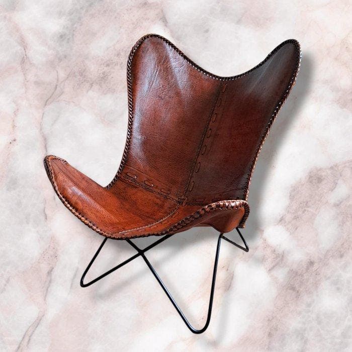 Stoel - BFK- Hardoy Butterfly chair - Staal, Leder -, Maison & Meubles, Maison & Meubles | Autre