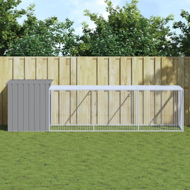 vidaXL Kippenhok met ren 110x405x110 cm staal lichtgrijs, Animaux & Accessoires, Rongeurs & Lapins | Cages & Clapiers, Envoi