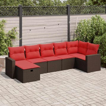 vidaXL 7-delige Loungeset met kussens poly rattan bruin, Verzenden, Nieuw, Loungeset