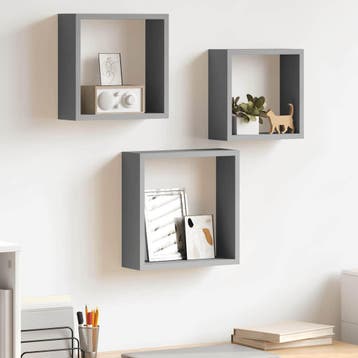 vidaXL Wandschappen kubus 3 st MDF grijs, Verzenden, Nieuw