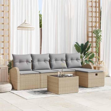 vidaXL Tuinbank Set 6 st Beige poly rattan, Verzenden, Nieuw