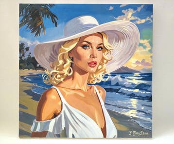 Yuri Denissov - Dame au chapeau blanc sur le rivage