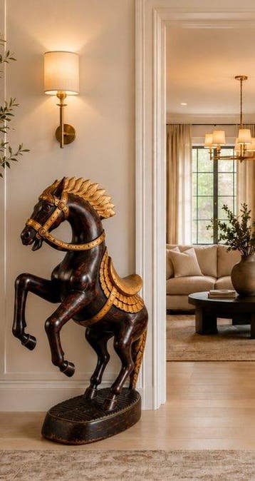 sculptuur, 90 cm hoog Houtsnijwerk paard A - 90 cm - hard, Nieuw