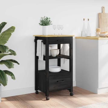 vidaXL Keuken Trolley MONZA Zwart 48 x 40 x 88,5 cm Massief, Verzenden, Nieuw
