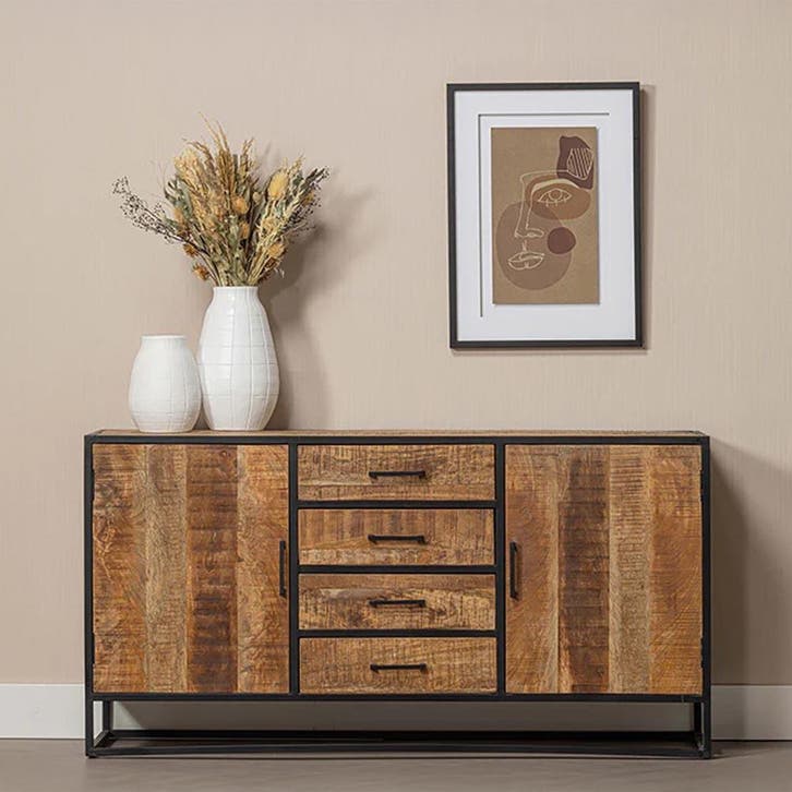 Dressoir Mangohout Lowen 165 cm, Huis en Inrichting, Kasten | Dressoirs, Nieuw, Overige houtsoorten, Verzenden