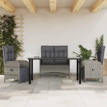 vidaXL 4-delige Tuinset met kussens poly rattan grijs, Tuin en Terras, Verzenden, Nieuw, Tuinset