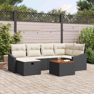 vidaXL Tuinbank Set 7 st Zwart poly rattan, Tuin en Terras, Verzenden, Nieuw