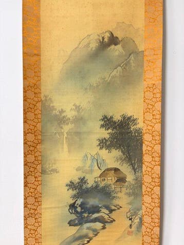 Japanse inktlandschap – hangende rol – Mistige bergen, bos,