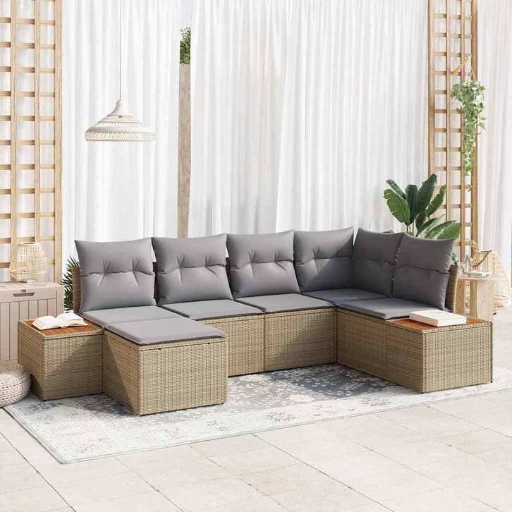 vidaXL Tuinbank Set 7 st 6-Aantal zitplaatsen Beige en, Tuin en Terras, Tuinsets en Loungesets, Nieuw, Verzenden