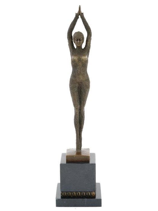 Beeld, Naar Chiparus: elegant bronzen beeld - 48 cm - Brons,, Antiquités & Art, Curiosités & Brocante