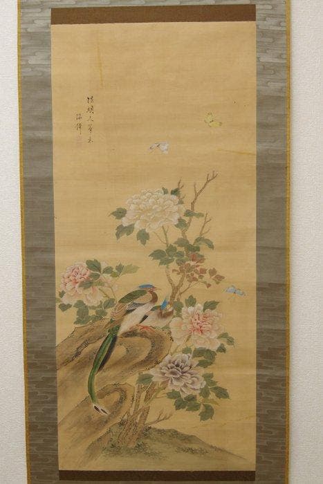 Bloemen en Vogels - Hout, stof, papier, zijde - Kaisen Oda -, Antiek en Kunst, Antiek | Overige Antiek