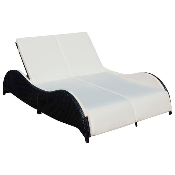 vidaXL Ligbed tweepersoons met kussen poly rattan zwart, Jardin & Terrasse, Chaises longues, Envoi