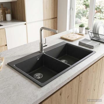vidaXL Keukenwasbak Dubbele Wasbak Graniet 86 x 51 x 30 cm, Maison & Meubles, Verzenden